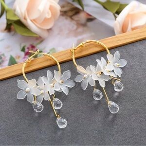 1 Pair Elegant Fairy Flower Tassel Hoop Earrings
